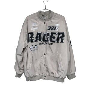 Divided by H&M Womens M Bomber Jacket Graphic Front and Sleeves RACER --READ--